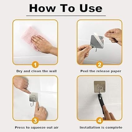 Heavy-Duty Adhesive Wall Hooks – No Drilling, No Damage | Pack of 10