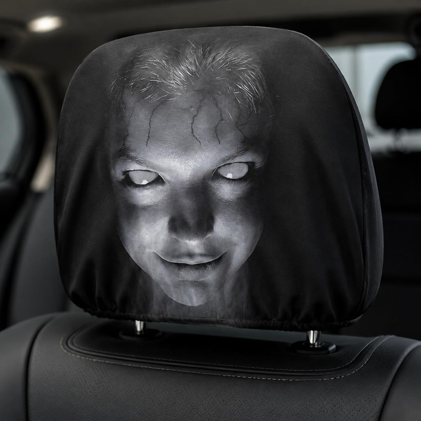 Premium 2 Pcs Modern Style Hooded Bright-Eyed Mysterious Portrait Pattern Car Headrest Covers