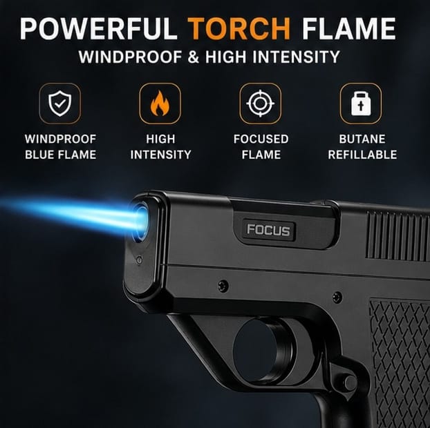 Premium 3-in-1 Torch Lighter with Cigarette Holder & LED Flashlight | Powerful Windproof Flame | BUY 1 GET 1 FREE