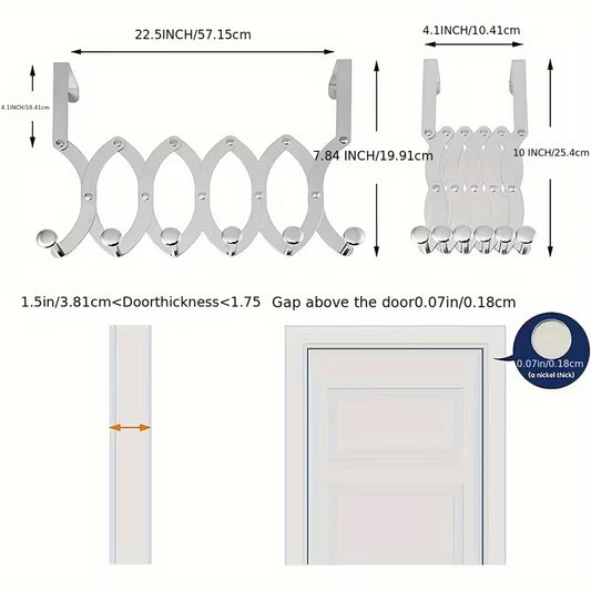 Multi-Purpose 6-Hook Door Hanger | Heavy-Duty Adjustable Storage Rack | Pack of 2