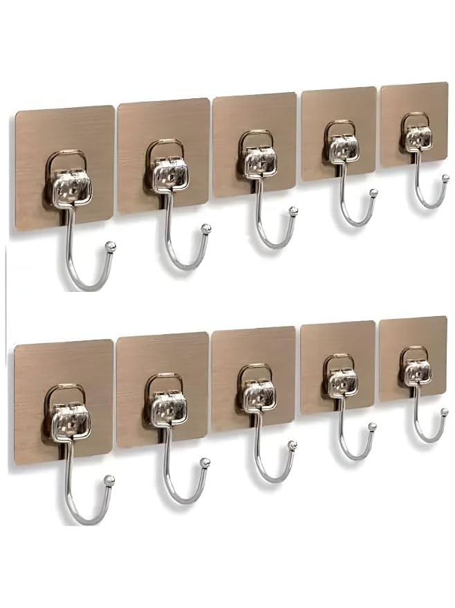 Heavy-Duty Adhesive Wall Hooks – No Drilling, No Damage | Pack of 10