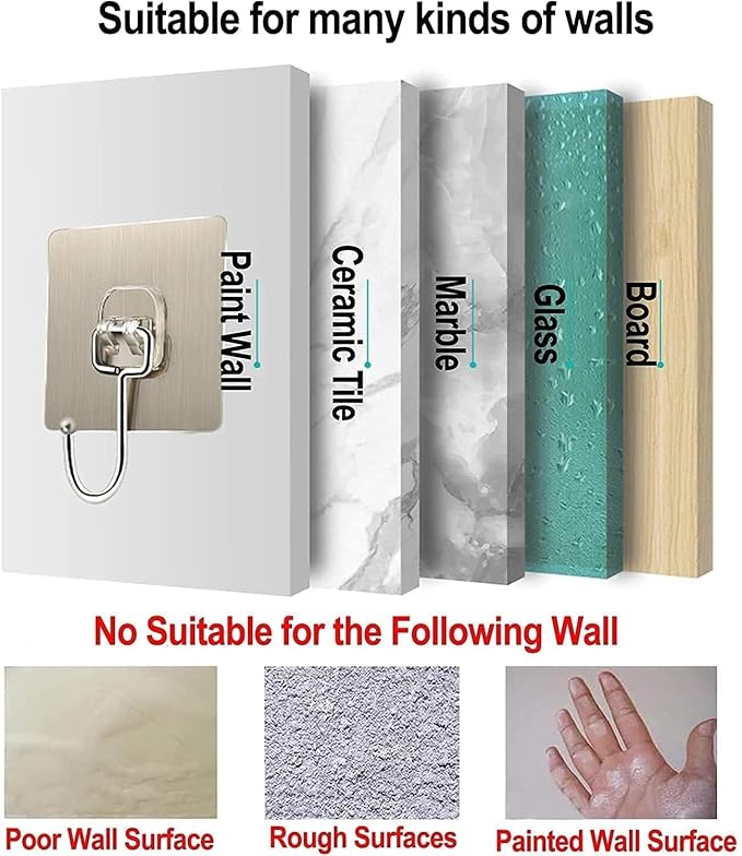 Heavy-Duty Adhesive Wall Hooks – No Drilling, No Damage | Pack of 10