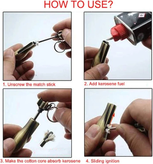 3-in-1 Premium Metal Fire Starter Keychain | Windproof Waterproof Refillable Lighter | BUY 1 GET 1